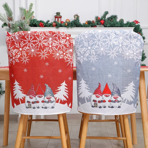 Christmas Chair Back Covers Linen Burlap Gnome Snowflake Printed Festive Dining Room Decor Nordic Style