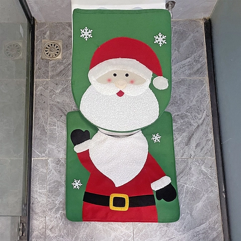 Christmas Toilet Seat Cover And Bathroom Rug Flannel Santa Snowman Reindeer Festive Holiday Decor Home Bathroom