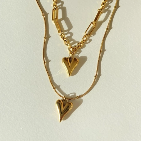 Collar Con Colgante De Corazón Cadena De Acero De Titanio Chapada En Oro De 18K Y Cobre Incrustado Con Circón Joyería Para Mujer Estilo Ins