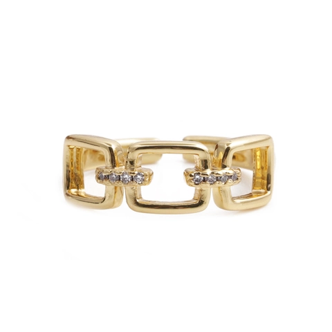 Zweilagiger Gliederkette Ring Kupfer Mikroverlegter Zirkon Verstellbar Geometrischer Minimalistischer Fingerschmuck Damen