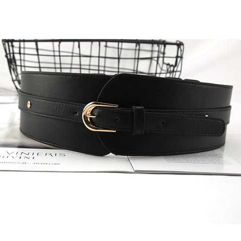 Women Wide Corset Belt PU Leather Elastic Waistband Studded Vintage Decorative Cinch Belt With Alloy Pin Buckle