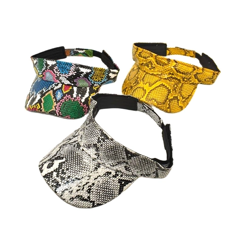 Unisex PU Leather Snake Pattern Sun Visor Hat Open Top Breathable Wide Brim Outdoor Beach Adjustable Fashion Visor Cap