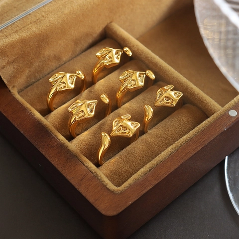 Fuchs Offener Ring Kupfer Verstellbar Tierdesign Poliert Vergoldet Kreativer Modeschmuck Geschenk Für Frauen Mädchen