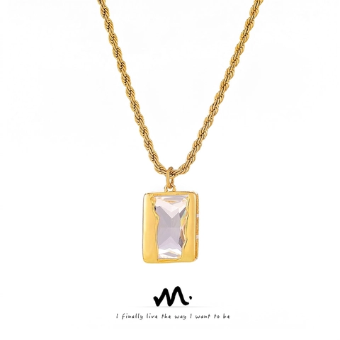 Minimalistische Halskette Mit Rechteckigem Zirkonia Anhänger Titanstahl Kupfer Gold Seilkette Geometrischer Chic Schmuck