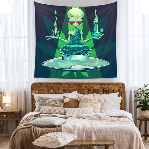 Arazzo Da Parete Alieno Astronauta Fungo Psichedelico Poliestere Estetico Trippy Hippie Telo Appeso Per Decorazione Camera Da Letto