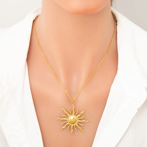 Minimalistische Halskette Aus Edelstahl 18K Vergoldet Mit Sonne Mond Fischgräten Anhänger Für Damen INS Style Mode Schlüsselbeinkette