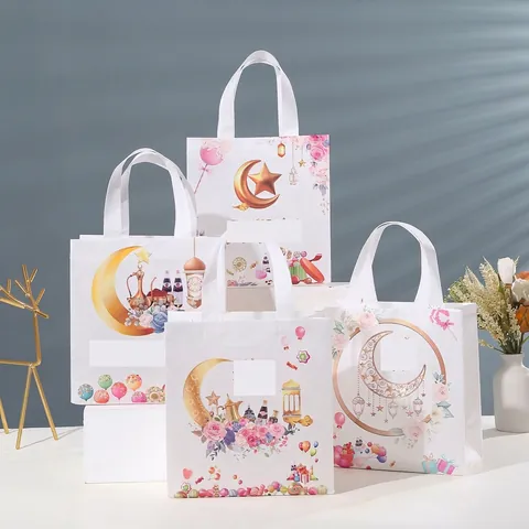 Sacchetti Regalo Eid Mubarak Ramadan Kareem Borse In Tessuto Non Tessuto Luna Stella Lanterna Stampa Riutilizzabili