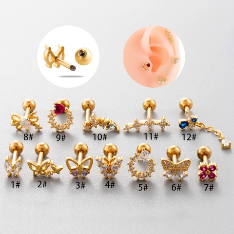 Pendiente De Cartílago De Acero Inoxidable Circón Mariposa Corazón Joyería De Piercing Para Mujer
