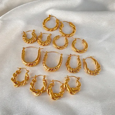 Stainless Steel Twisted Croissant Hoop Earrings For Women 18K Gold Silver Plated Geometric Twisted Hoop Earrings Fashion Jewelry