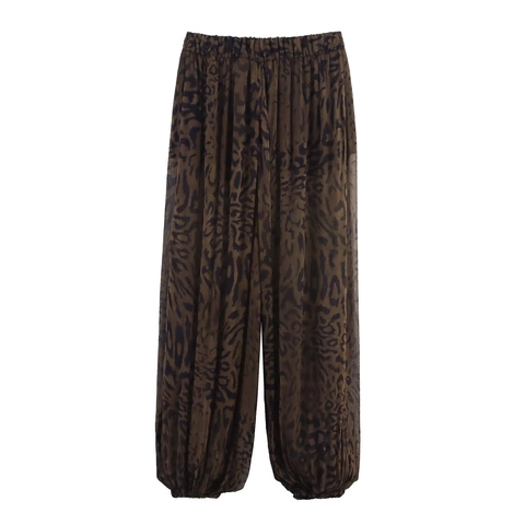 Pantaloni Harem Con Stampa Leopardata Donna Chiffon Pieghettato Vita Alta Pantaloni Lanterna Boho Chic