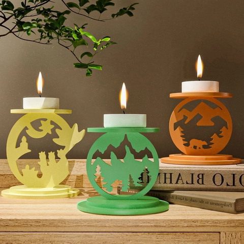 Silicone Mold For DIY Desktop Plaque Candle Holder Hollow Mountain Forest Animal Moon Decorative Craft Accessory