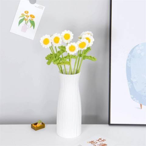 Handgestrickter Häkel Gänseblümchen Strauß Milchbaumwolle Künstliche Blumen Haus Deko Kamille Kunstblumen Arrangement