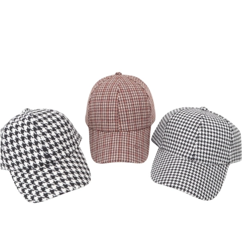 Houndstooth Baseballpet Katoen Polyester Mix Vintage Verstelbaar Zonbescherming Mode Voor Vrouwen