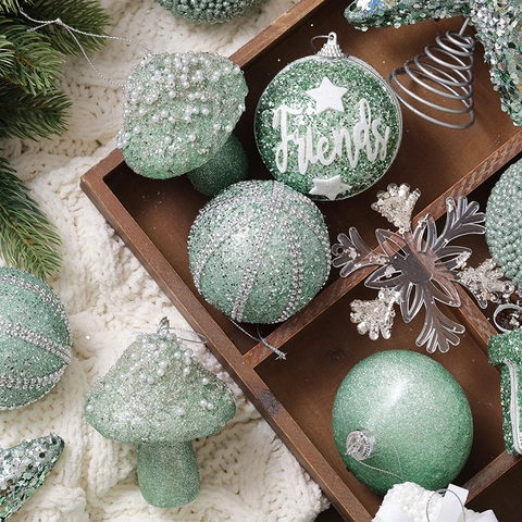 Decorazioni Per Albero Di Natale Palline Appese In Schiuma Glitter Perline Decorazione Festa Festival Lusso Verde Champagne Argento