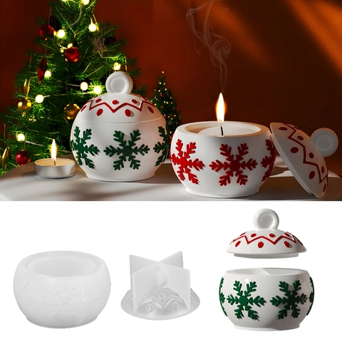 Weihnachten Schneeflocke Relief Kerzenglas Silikonform DIY Aufbewahrungsbox Harzguss Bastelform Mit Deckel