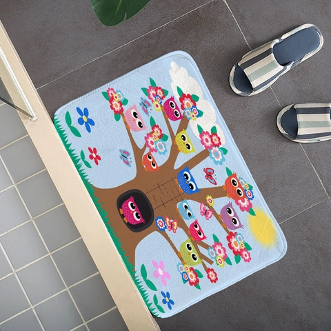 Zerbino Gufo Cartone Animato Albero Assorbente Antiscivolo Poliestere Per Ingresso Bagno Camera Da Letto Soggiorno Colorato