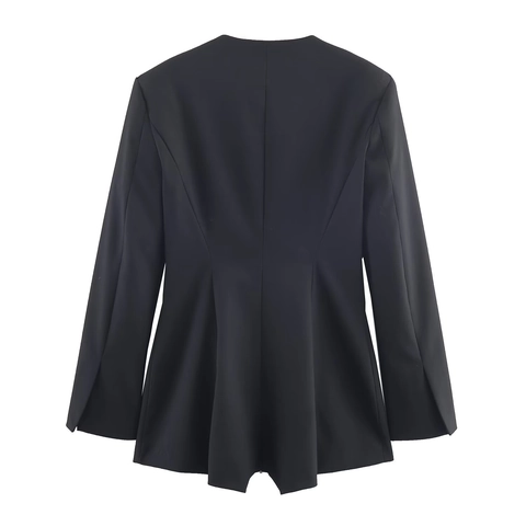 Dames Blazer Romper Lange Mouwen Double Breasted Diepe V Hals Polyester Geweven Playsuit Elegant Zwart Kort Jumpsuit