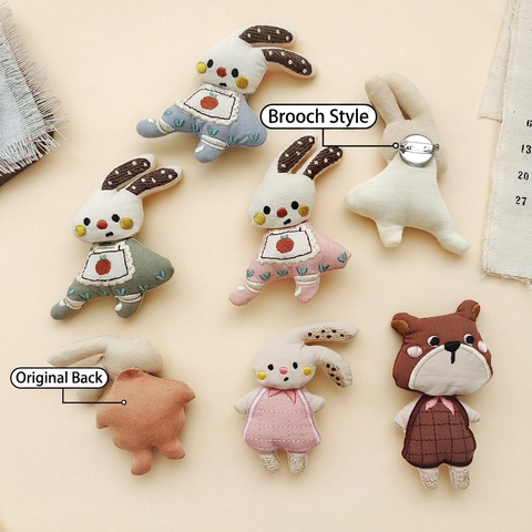 Süße Cartoon Stoff Tier Brosche Hase Bär Puppe DIY Bekleidungszubehör Mori Stil Handgefertigte Stickerei Ornament