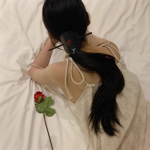 Bacchetta Per Capelli In Pelle Vintage Con Stampa Di Rose Elegante Nuovo Stile Cinese Forcina Retrò Per Donne Accessorio