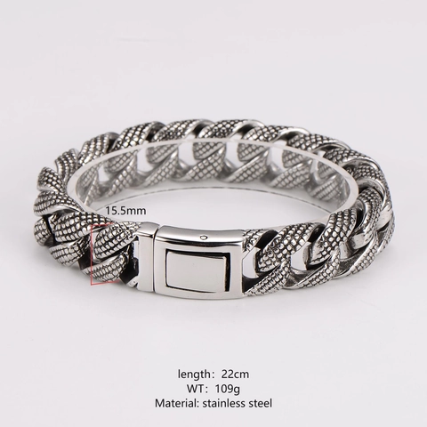 Pulsera De Acero Inoxidable Retro Punk Para Hombre Cadena Con Textura De Escamas De Dragón Hip Hop Gótico