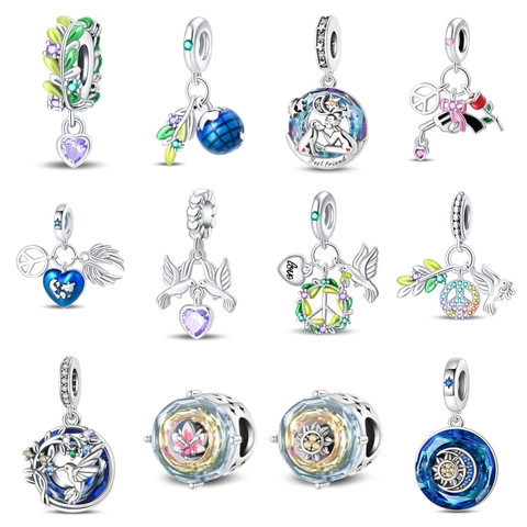 Silver Plated Copper Enamel Zirconia DIY Charm Bead For Bracelet Tree Of Life Sun Earth Peace Dove Heart Pendant Jewelry