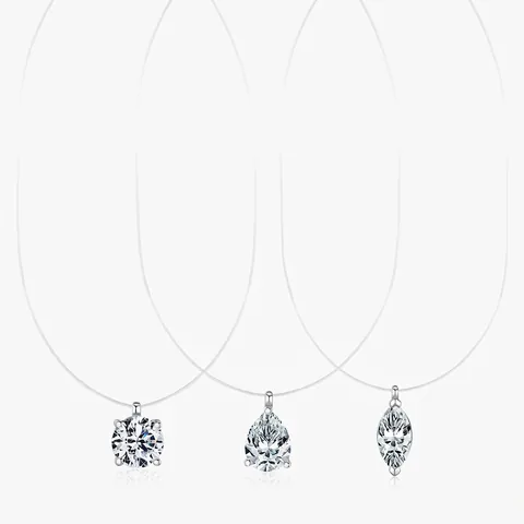 Moissanite Pendant Necklace 925 Sterling Silver Invisible Transparent Cord D Color VVS1 Minimalist Jewelry For Women