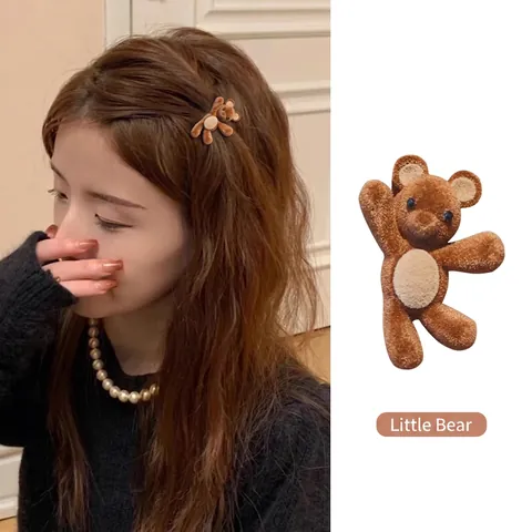 Cute Flocked Bear Rabbit Duckbill Hair Clips For Women Girls Side Bangs Fixed Kawaii Plush Animal Hairpin Accessories