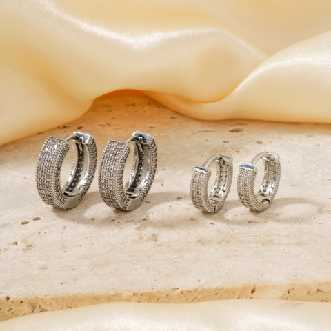 Unisex Copper Zirconia Round Hoop Earrings Luxury Micro Pave Icy Out Geometric Ear Buckle Fashion Jewelry For Men Women