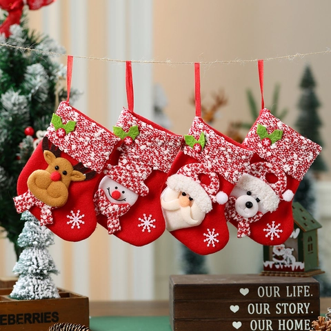 Weihnachtsstrümpfe Hängende Ornamente Filz Strick Weihnachtsmann Schneemann Rentier Bär 3D Figuren Weihnachtsbaum Deko Geschenk