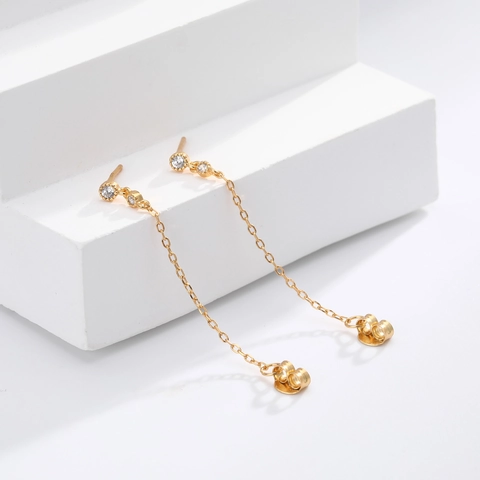 925 Sterling Silver Tassel Chain Stud Earrings For Women Elegant Zirconia Inlaid Plated Drop Earrings Fashion Jewelry Gift