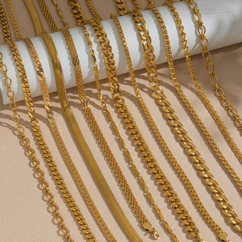 Hip Hop Punk Chain Necklace 18K Gold Plated Stainless Steel Waterproof Hypoallergenic Geometric Layering Jewelry Women