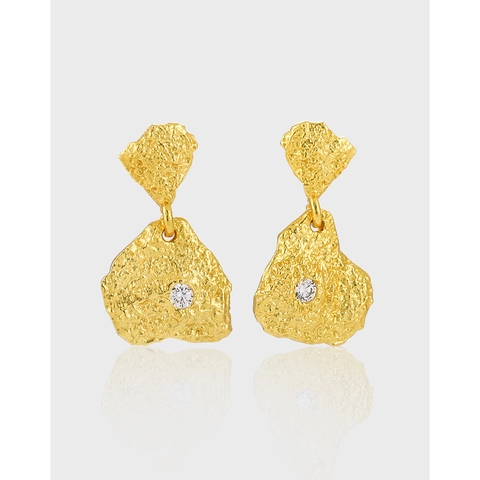 925 Sterlingsilber Unregelmäßige Lava Gehämmerte Ohrstecker Für Damen Strass Eingelegt Geometrische Nische Schmuck