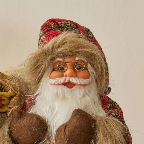 Stehender Weihnachtsmann Figur Karostoff Kunstpelz Besatz Mit Laterne Rucksack Weihnachten Tischdeko Vintage Puppe