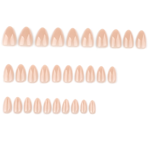 Uñas Postizas Cortas De Almendra Color Nude Rosa Sólido Textura De Gelatina Brillante Cubierta Completa Estilo Simple Para Mujer