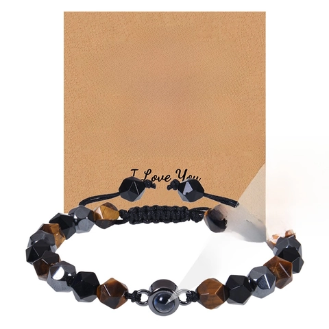 Natur Tigerauge Hämatit Obsidian Steinperlen Armband Multi Sprache Ich Liebe Dich Projektion Verstellbar Geflochten Schmuck