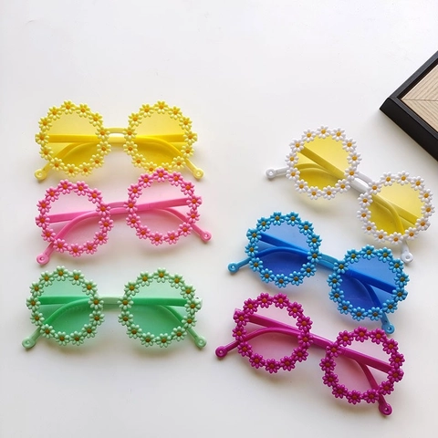 Kids Daisy Sunflower Sunglasses Round Frame Cute Candy Color UV Protection Beach PC AC Plastic Eyewear