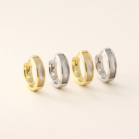 S925 Sterling Silber Perlmutt Creolen Für Damen Minimalistisch Geometrisch Gold Silber Plattiert Schmuck Zubehör