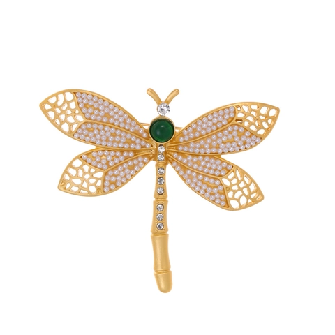 Dragonfly Brooch Artificial Pearl Rhinestone Alloy Hollow Wings Luxury Suit Corsage Pin For Women Elegant Vintage Jewelry