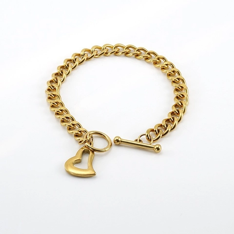 Collana E Bracciale A Catena Cubana Acciaio Inossidabile Placcato Oro 18K Pendente A Cuore Chiusura A Gancio Gioielli Hiphop Per Donne Uomini