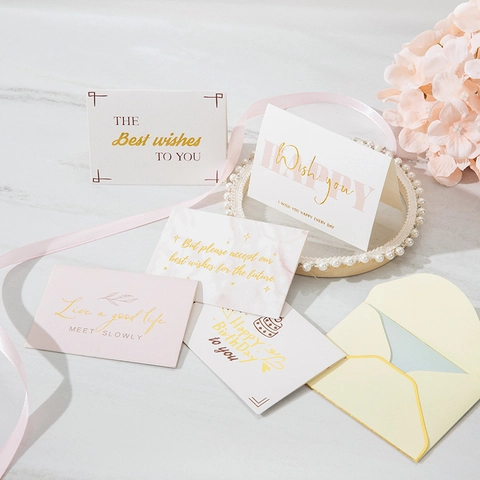 Tarjeta de Felicitación Minimalista Con Estampado en Oro Con Sobre Tarjetas de Bendición Plegables para Cumpleaños Valentín Boda Fiesta Regalo