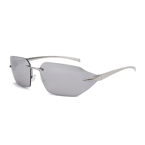 Gafas De Sol Sin Montura De Moda Lente Poligonal Irregular Protección UV400 Patilla De Aleación Punk Hip-Hop Unisex