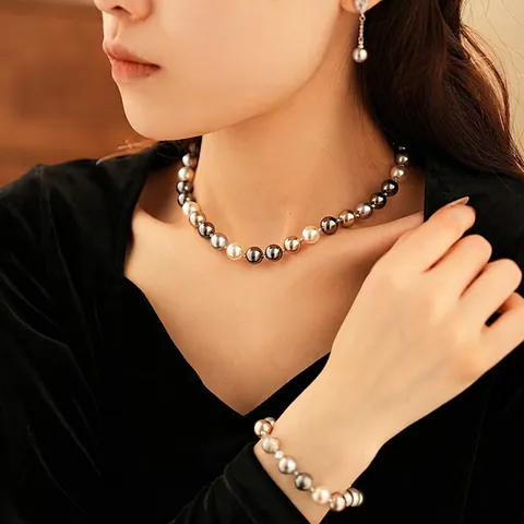 Necklace Bracelet Dangle Earrings Multi Color Imitation Artificial Pearl Copper Zircon Magnetic Zircon Clasp Elegant Vintage Women
