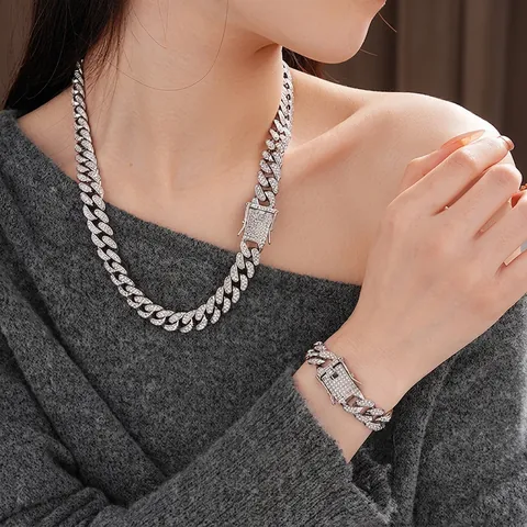 Catena Cubana Lega Strass Collana E Bracciale Punk Hip Hop Moda Geometrica Gioielli Alla Moda Per Donne