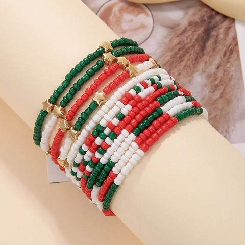 Multi Layer Beaded Bracelet With Alloy Star Charms Holiday Independence Day Christmas Halloween Bohemian Jewelry For Women