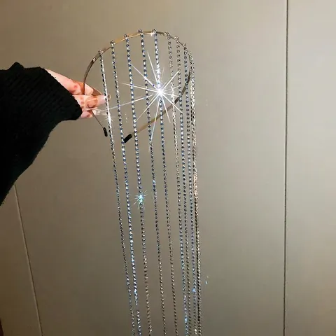 Luxury Rhinestone Long Tassel Headband Alloy Waterfall Hair Band Elegant Sparkly Party Wedding Hair Accessories For Women