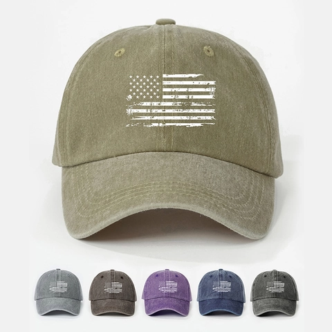 Gorra De Béisbol Lavada Retro Estampado De Bandera Americana Desgastada Gorro Ajustable Protección Solar Unisex