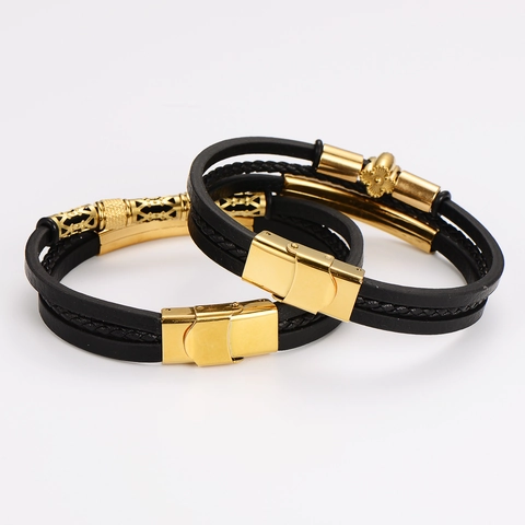 Bracciale In Pelle Intrecciata Multistrato Da Uomo Con Chiusura Magnetica In Acciaio Inossidabile 304 Accessorio Retro