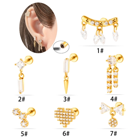 Stainless Steel Labret Lip Rings Zircon Inlaid Internally Threaded Piercing Jewelry With Spike Pendant Bowknot Heart Star