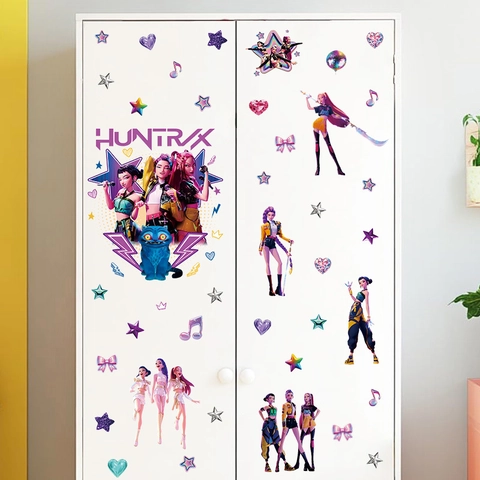 K-pop Anime Mädchen Wandaufkleber PVC Wasserdicht Selbstklebend Trendige Cartoon Charaktere Für Schlafzimmer Wohnheim Dekor