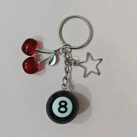 Cherry Billiard Ball Keychain Metal Alloy Resin Fruit Bag Charm Cute Street Style Accessories For Women Girls